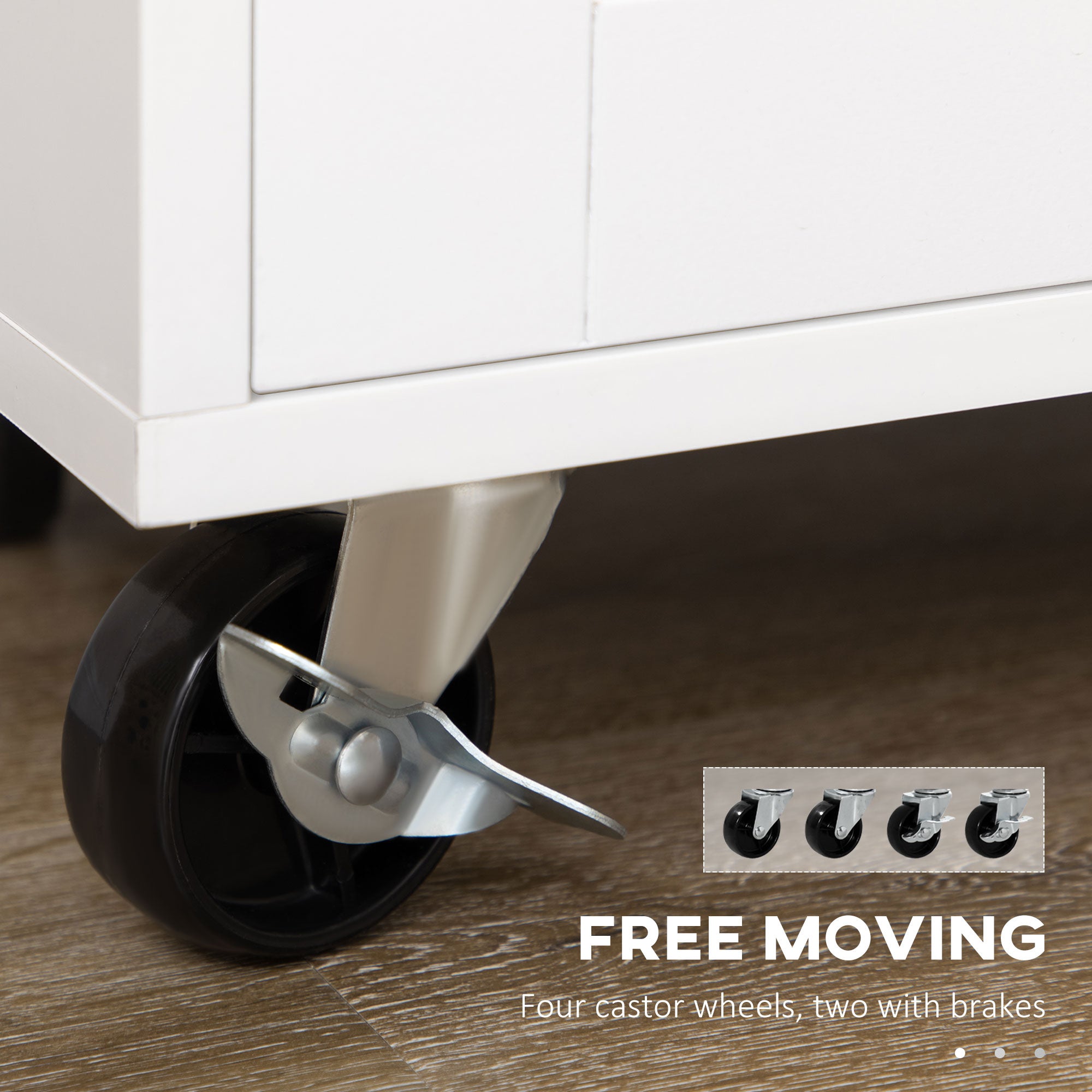 Rolling Kitchen Island Cart with Rubberwood Top - White-DECOROLALA