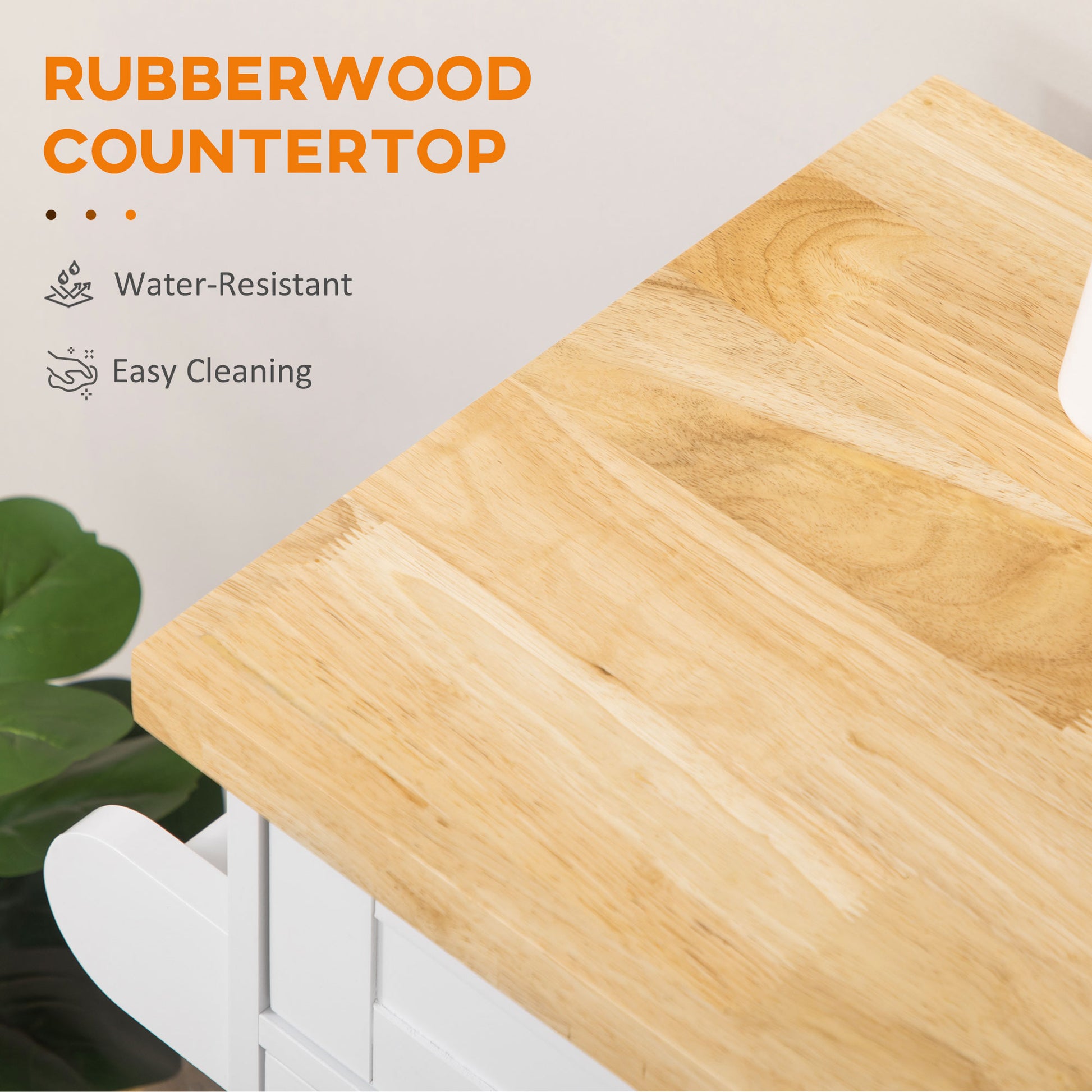 Rolling Kitchen Island Cart with Rubberwood Top - White-DECOROLALA