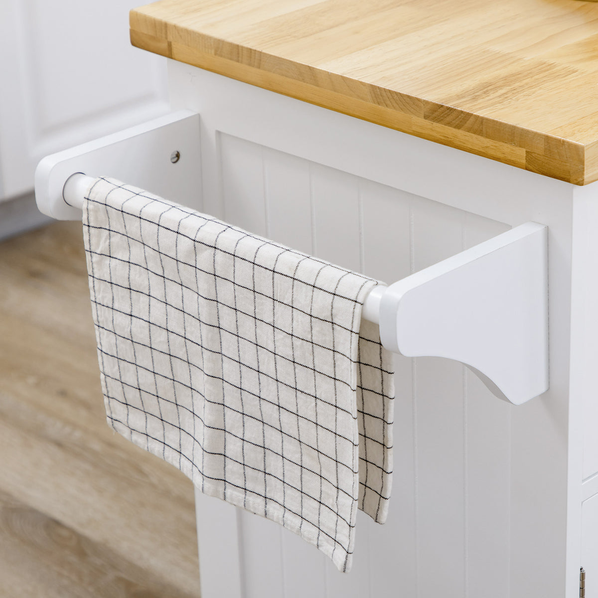 Rolling Kitchen Island Cart with Rubberwood Top - White-Kitchen Islands-DECOROLALA