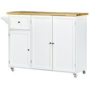 Rolling Kitchen Island Cart with Rubberwood Top - White-Kitchen Islands-DECOROLALA