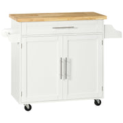 Rolling Kitchen Island Cart with Rubberwood Top - White-DECOROLALA