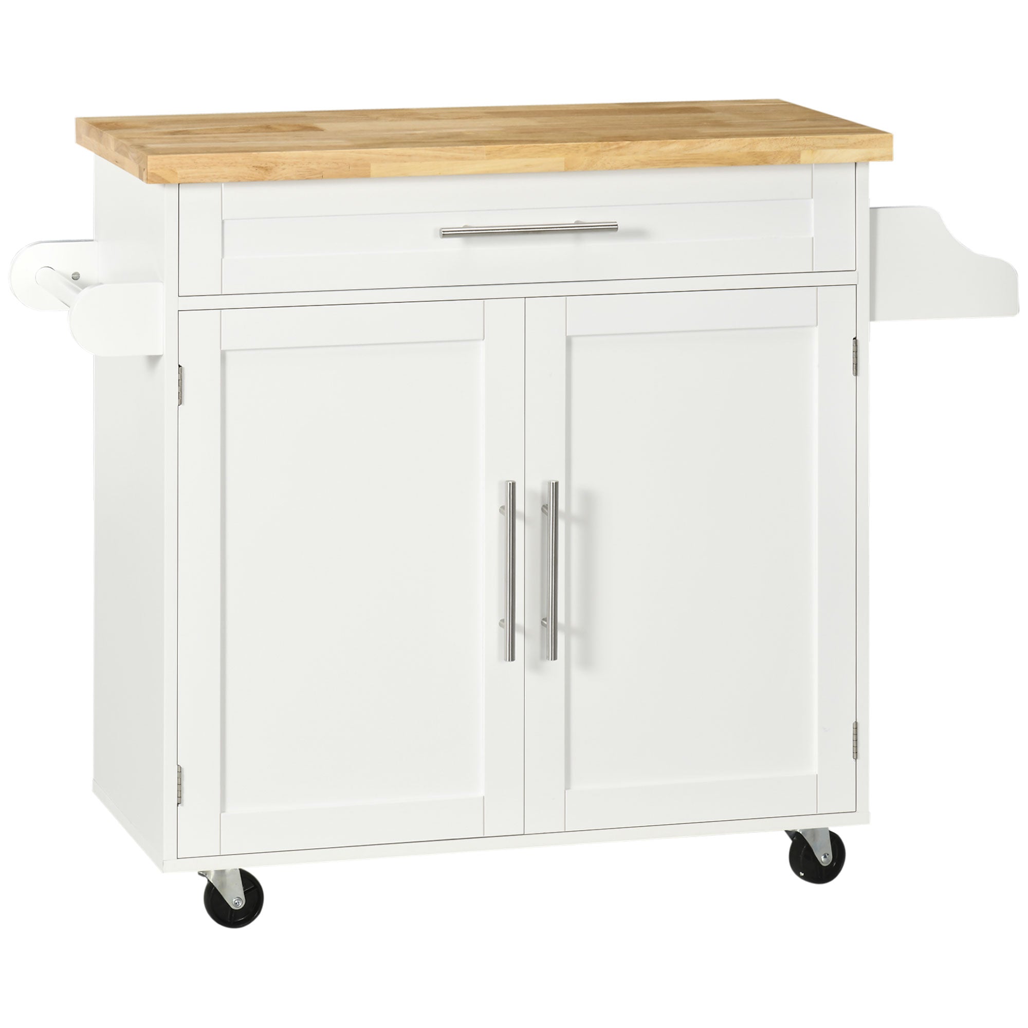 Rolling Kitchen Island Cart with Rubberwood Top - White-DECOROLALA