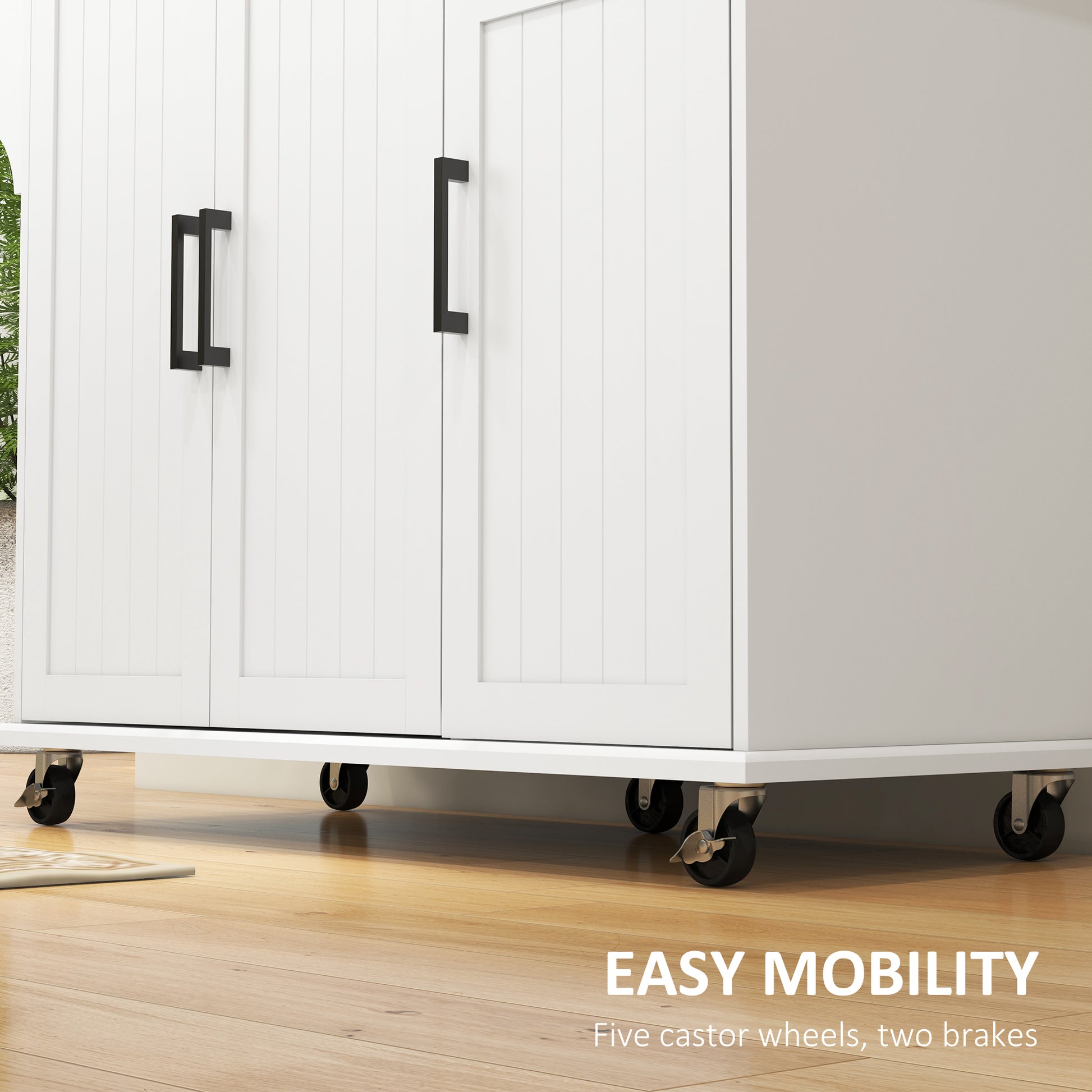 Rolling Kitchen Island Cart with Stainless Steel Top - White-DECOROLALA