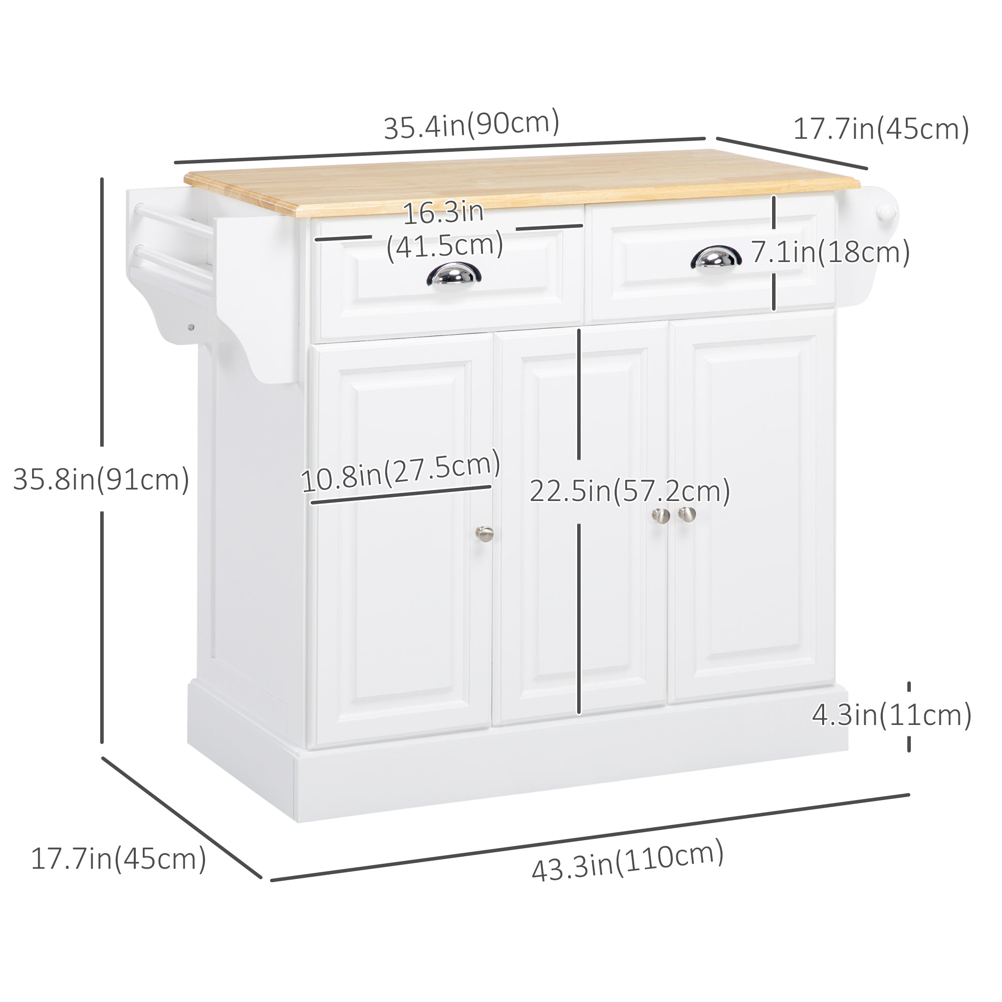 Rolling Kitchen Island Cart with Wood Top - White-DECOROLALA