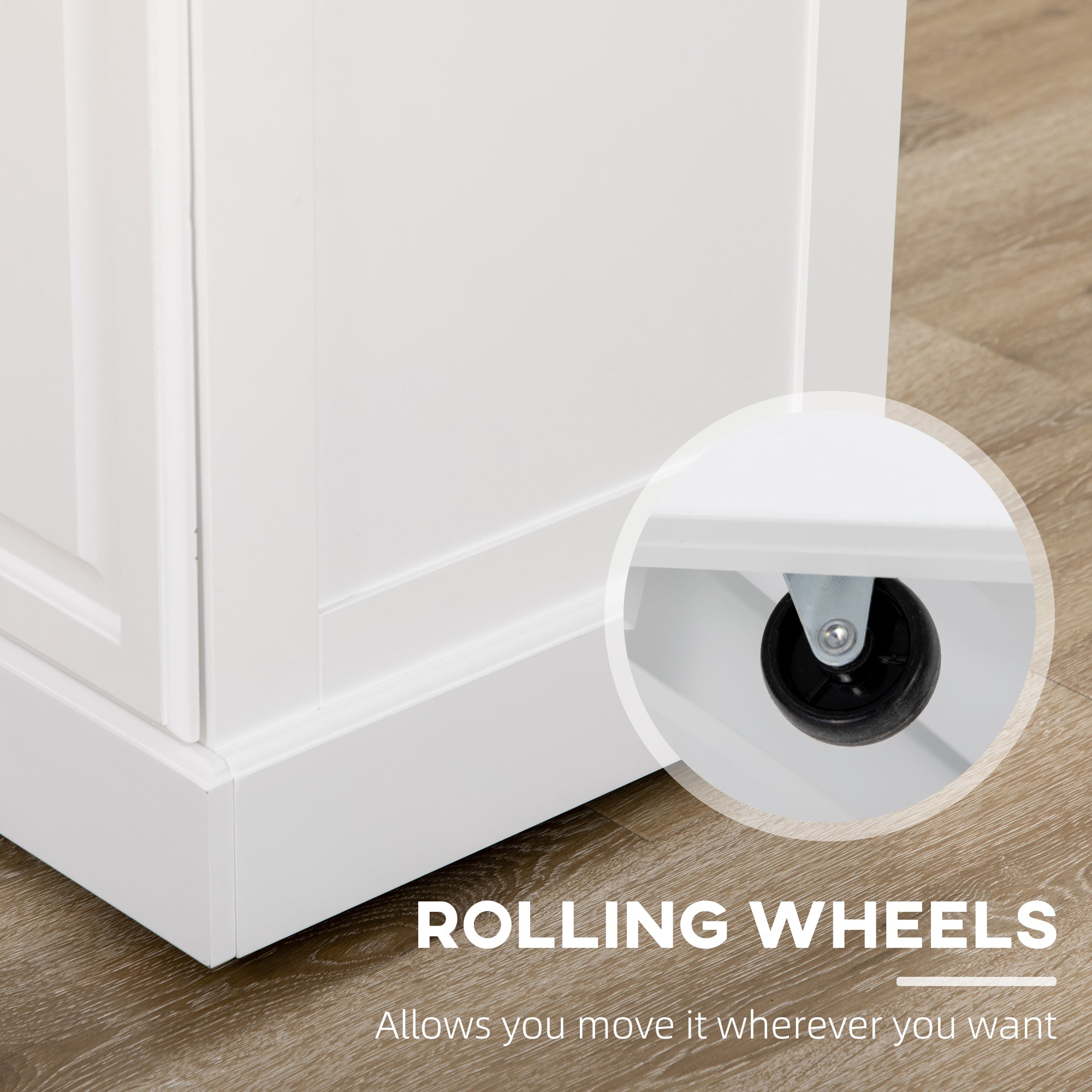 Rolling Kitchen Island Cart with Wood Top - White-DECOROLALA