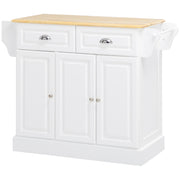 Rolling Kitchen Island Cart with Wood Top - White-DECOROLALA