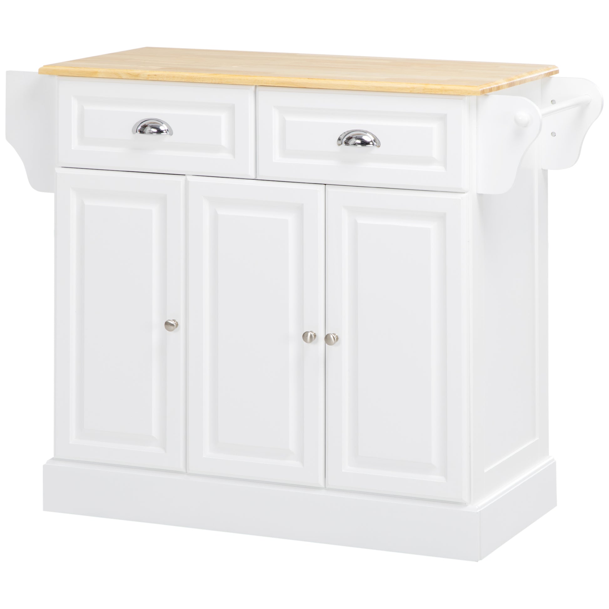 Rolling Kitchen Island Cart with Wood Top - White-DECOROLALA