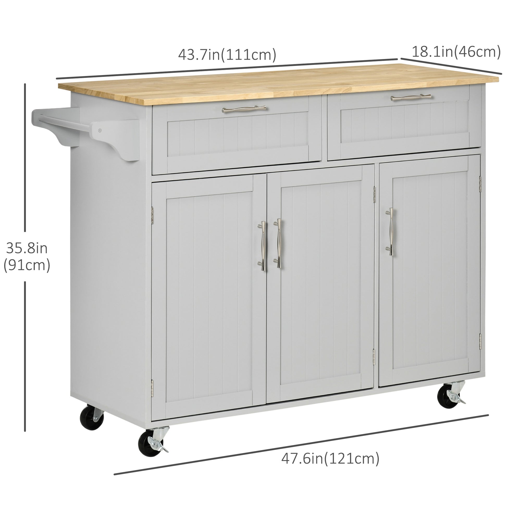 Rolling Kitchen Island - Grey 48" Cart with 3 Cabinets-DECOROLALA