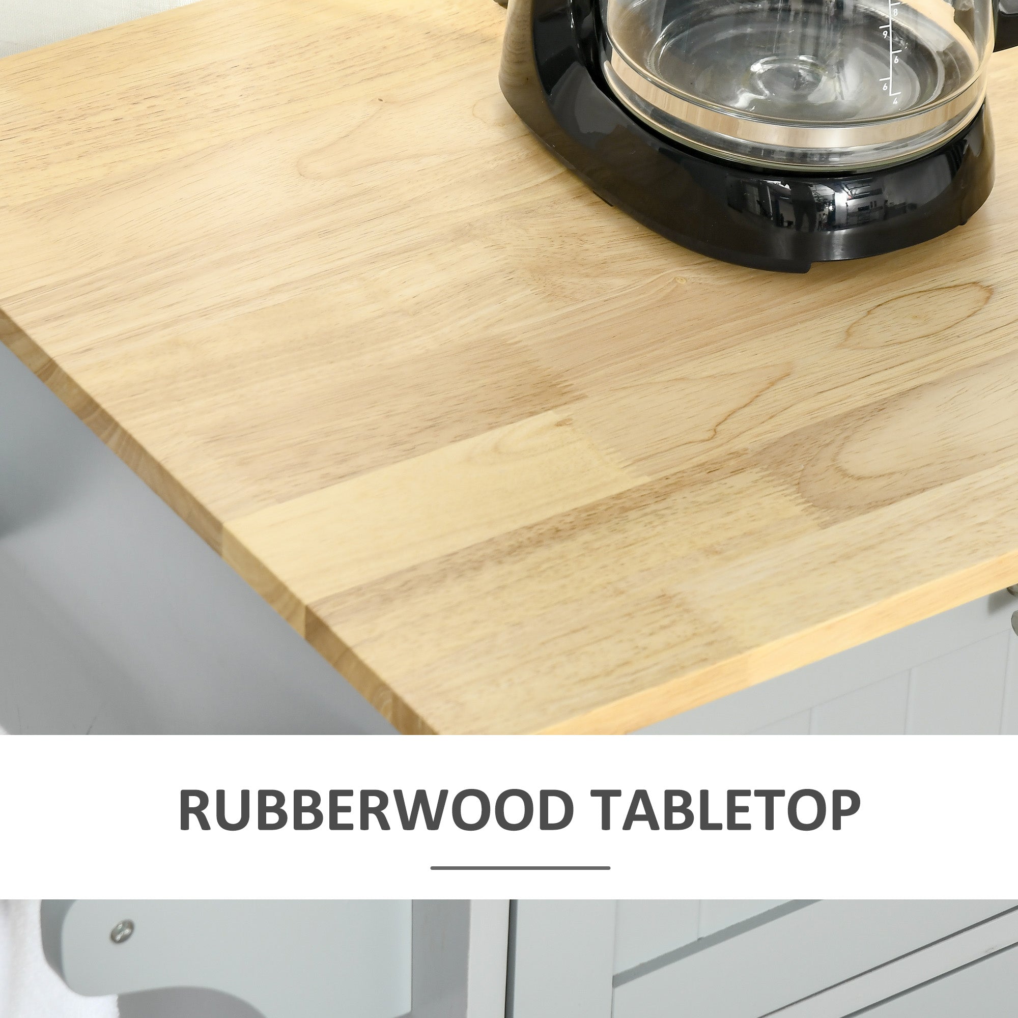 Rolling Kitchen Island - Grey 48" Cart with 3 Cabinets-DECOROLALA