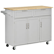 Rolling Kitchen Island - Grey 48" Cart with 3 Cabinets-DECOROLALA