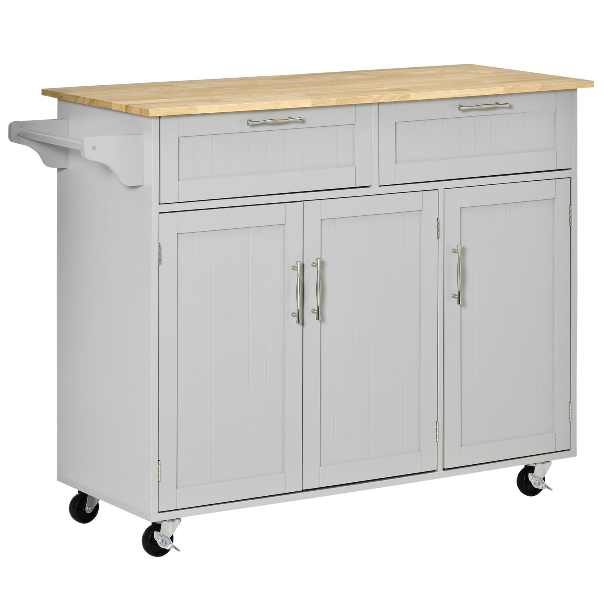 Rolling Kitchen Island - Grey 48" Cart with 3 Cabinets-DECOROLALA