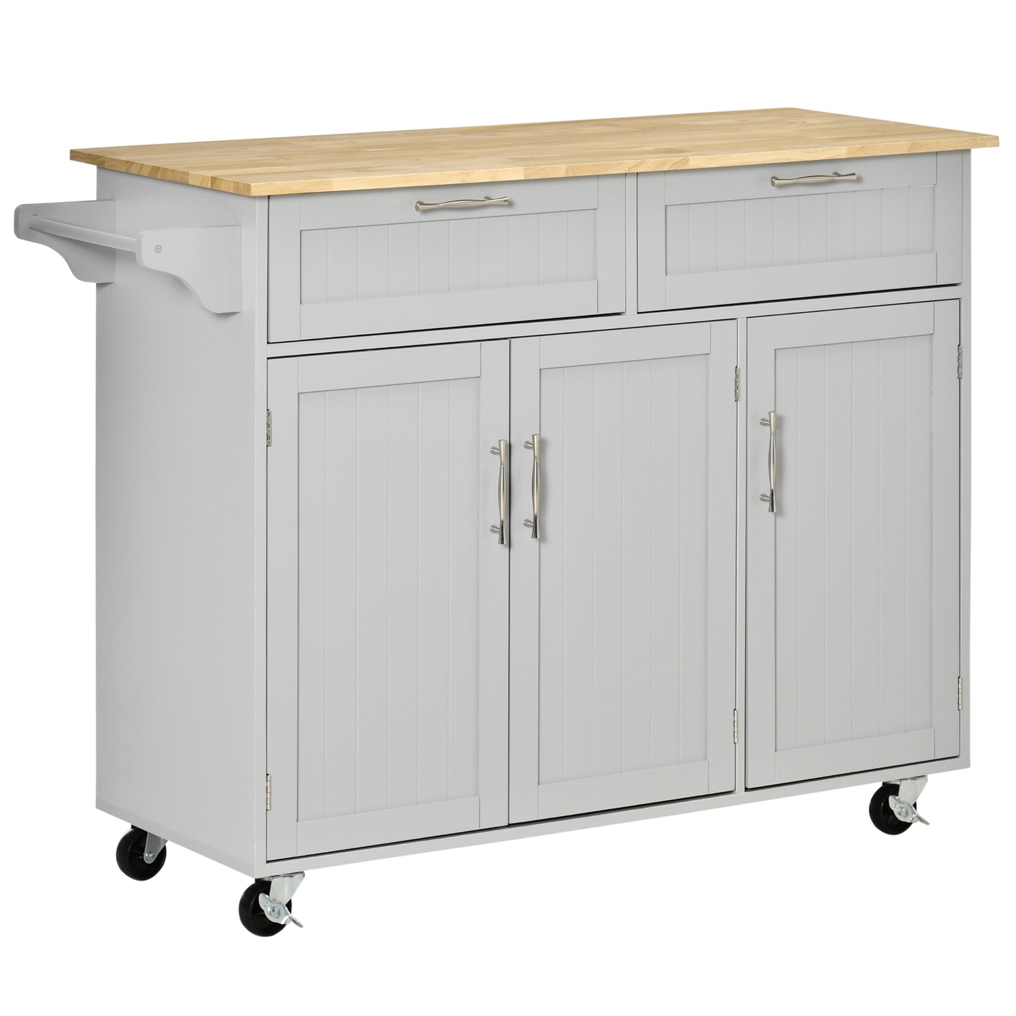Rolling Kitchen Island - Grey 48" Cart with 3 Cabinets-DECOROLALA