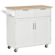 Rolling Kitchen Island - White Rubberwood Top with Storage 41"-DECOROLALA