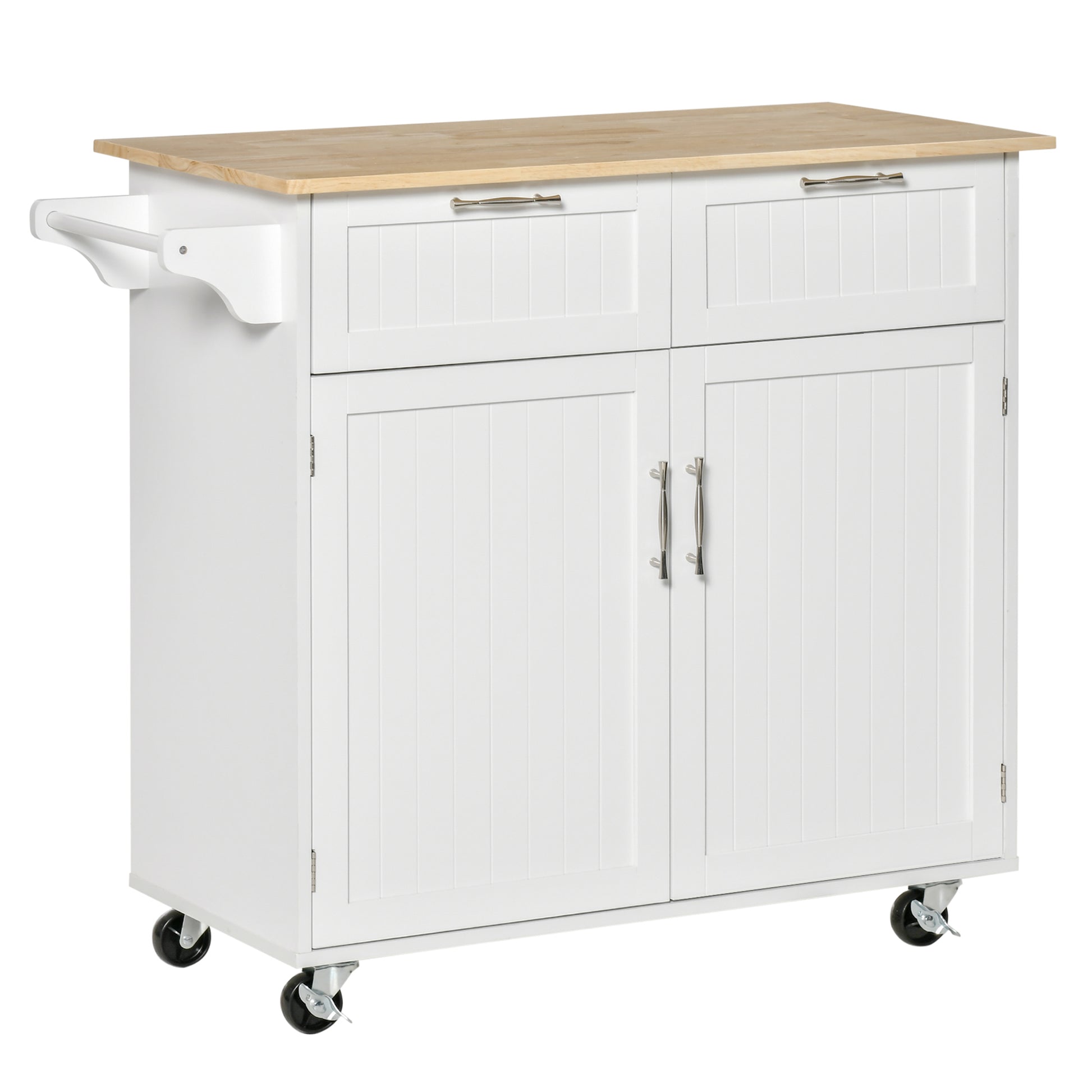 Rolling Kitchen Island - White Rubberwood Top with Storage 41"-DECOROLALA