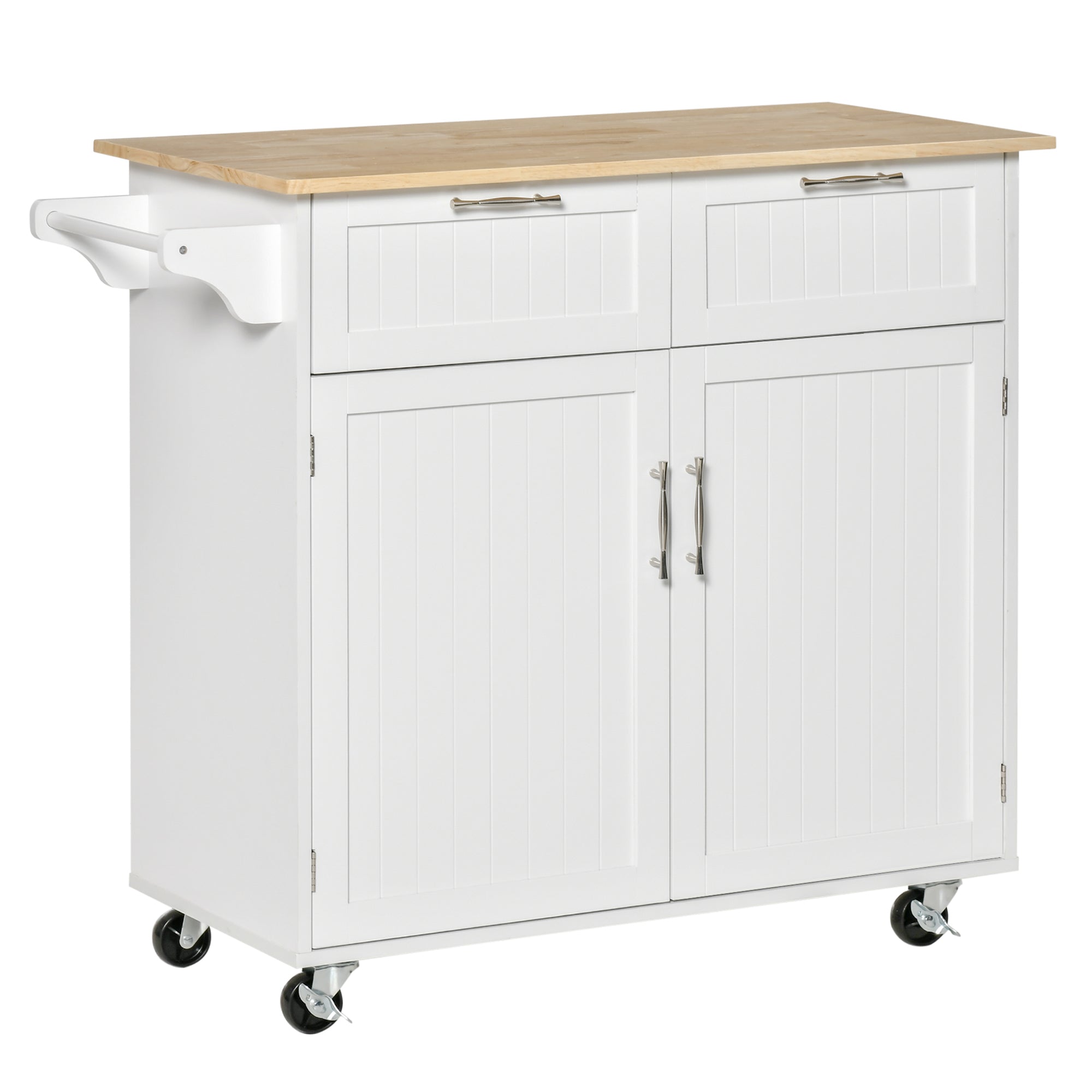 Rolling Kitchen Island - White Rubberwood Top with Storage 41"-DECOROLALA
