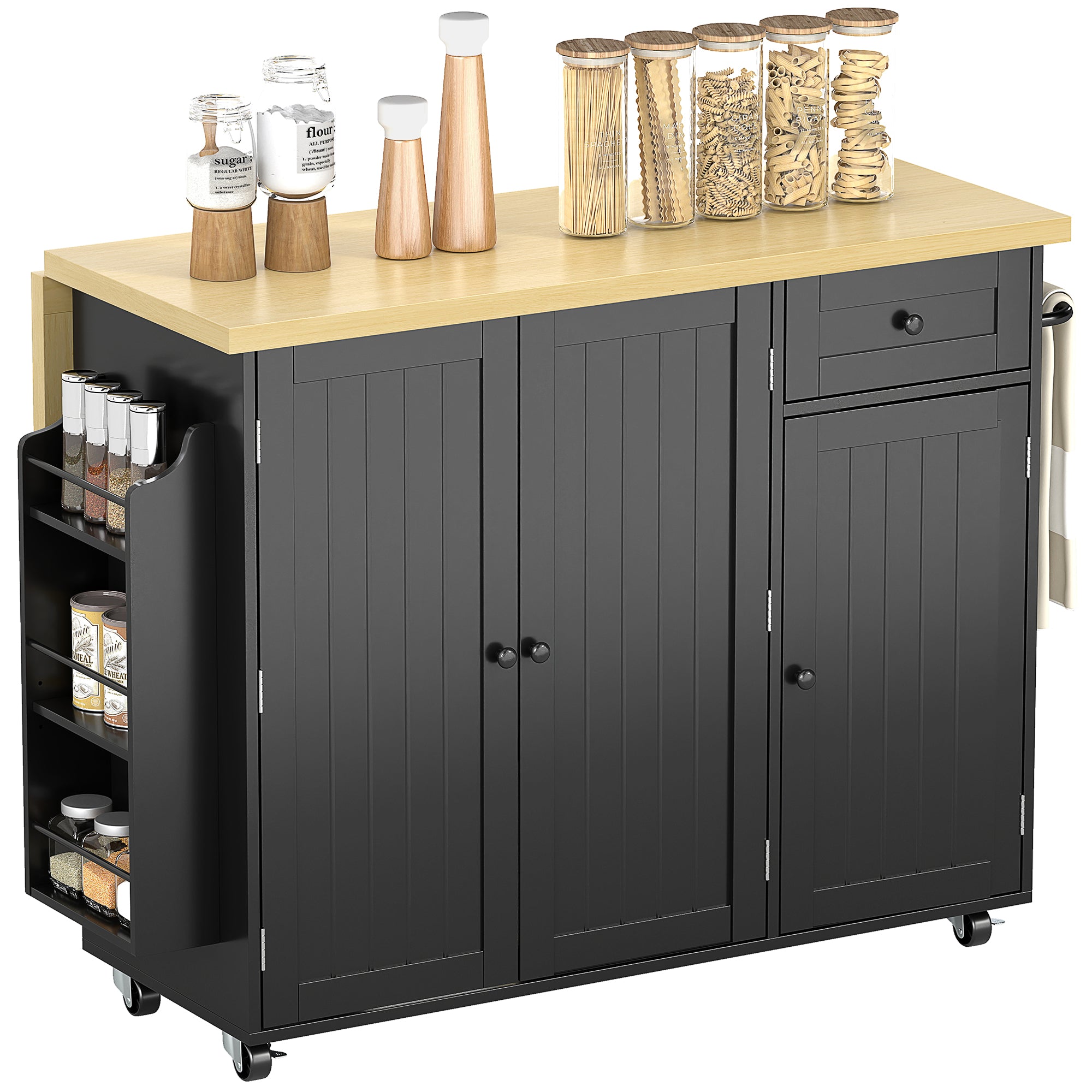 Rolling Kitchen Island with Drop Leaf - Black Farmhouse Style-DECOROLALA