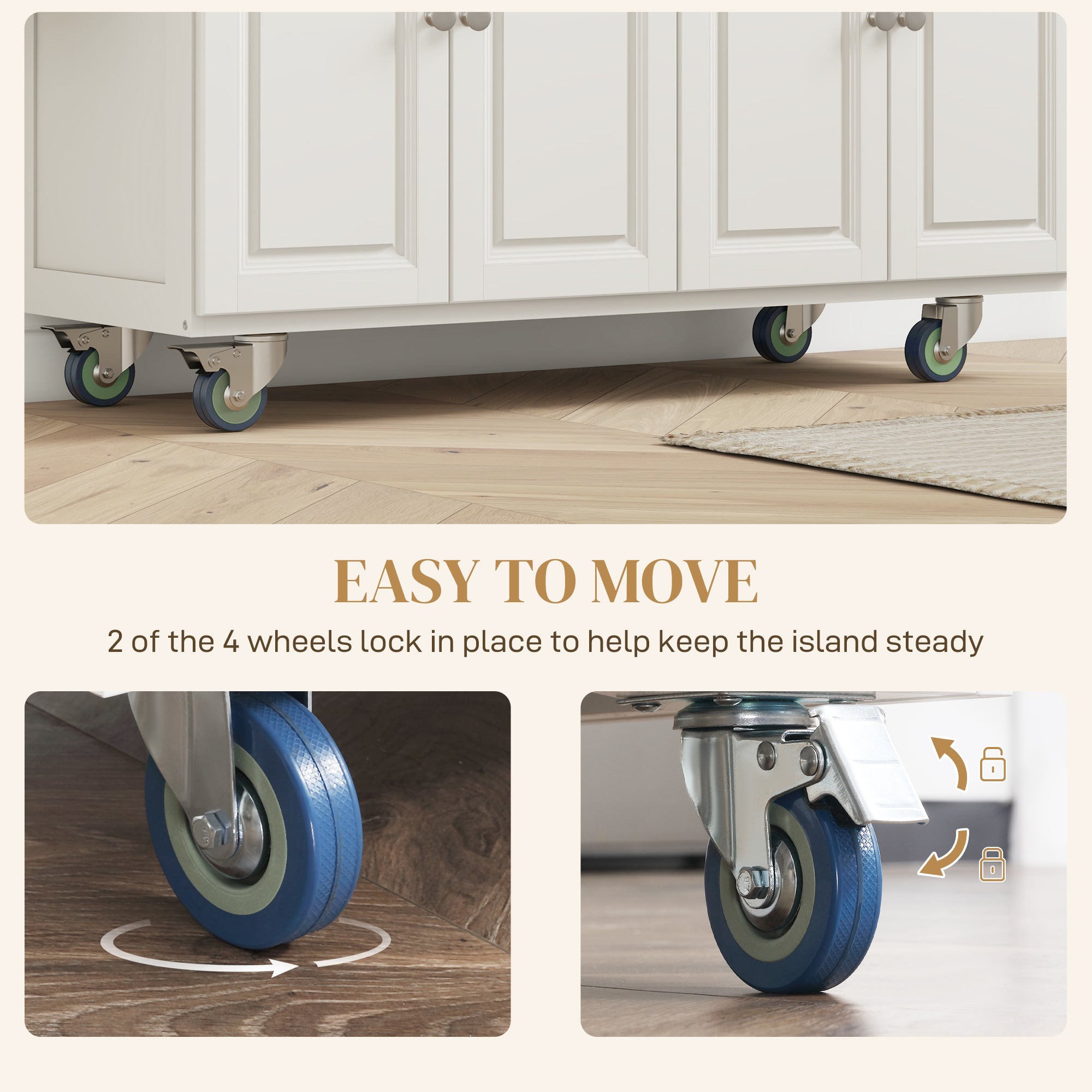 Rolling Kitchen Island with Drop Leaf - Cream White-DECOROLALA