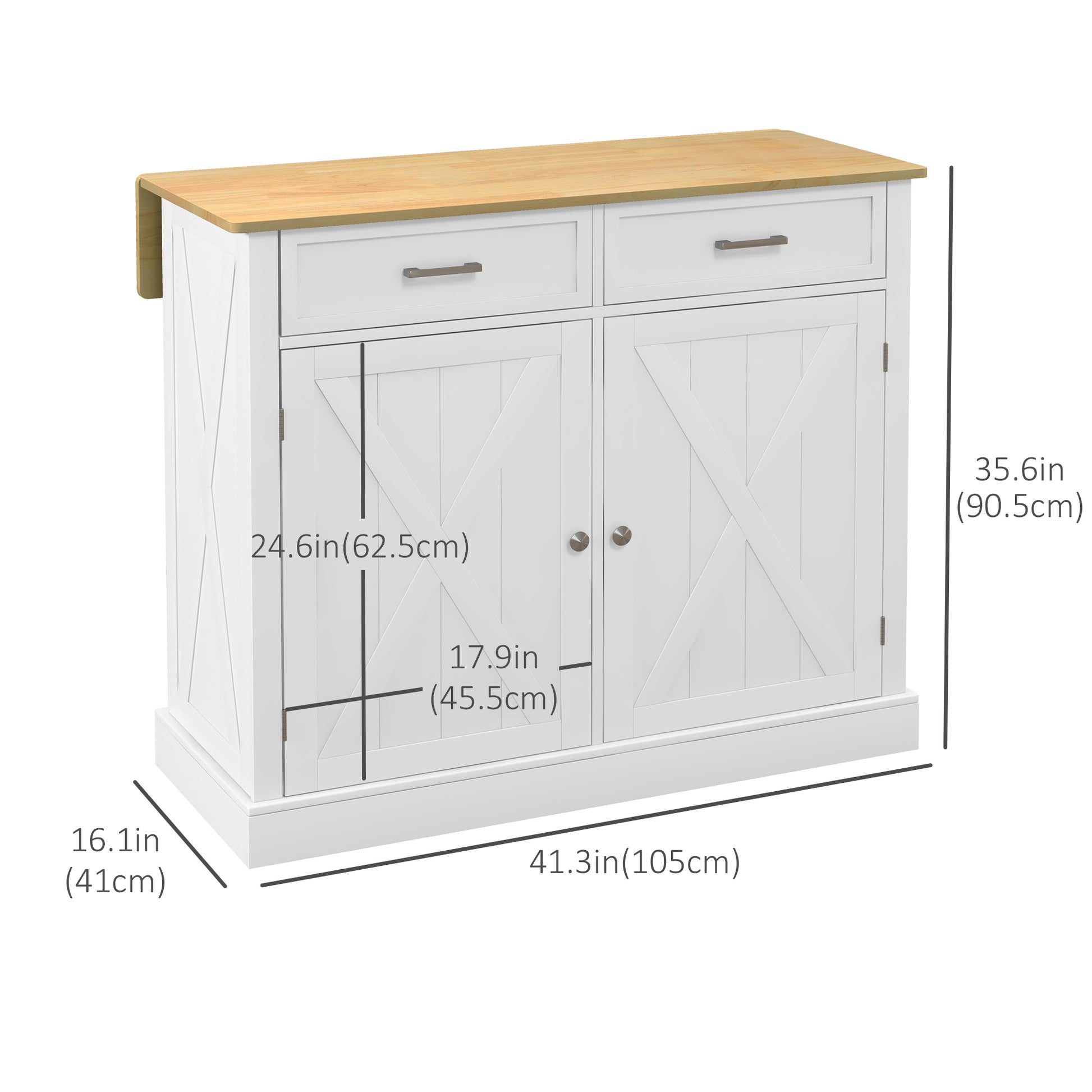 Rolling Kitchen Island with Drop Leaf Rubberwood Top - White-DECOROLALA