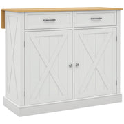 Rolling Kitchen Island with Drop Leaf Rubberwood Top - White-DECOROLALA