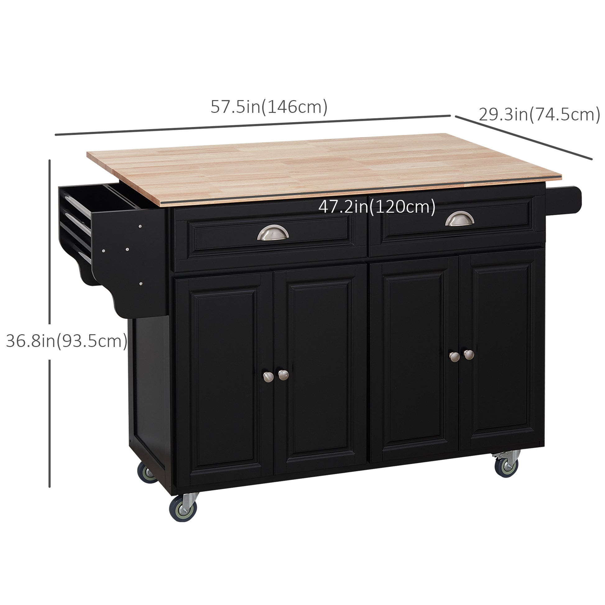 Rolling Kitchen Island with Drop Leaf Storage - Black-DECOROLALA