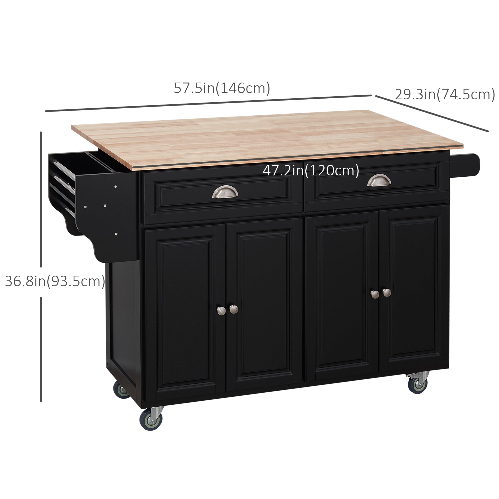 Rolling Kitchen Island with Drop Leaf Storage - Black-DECOROLALA