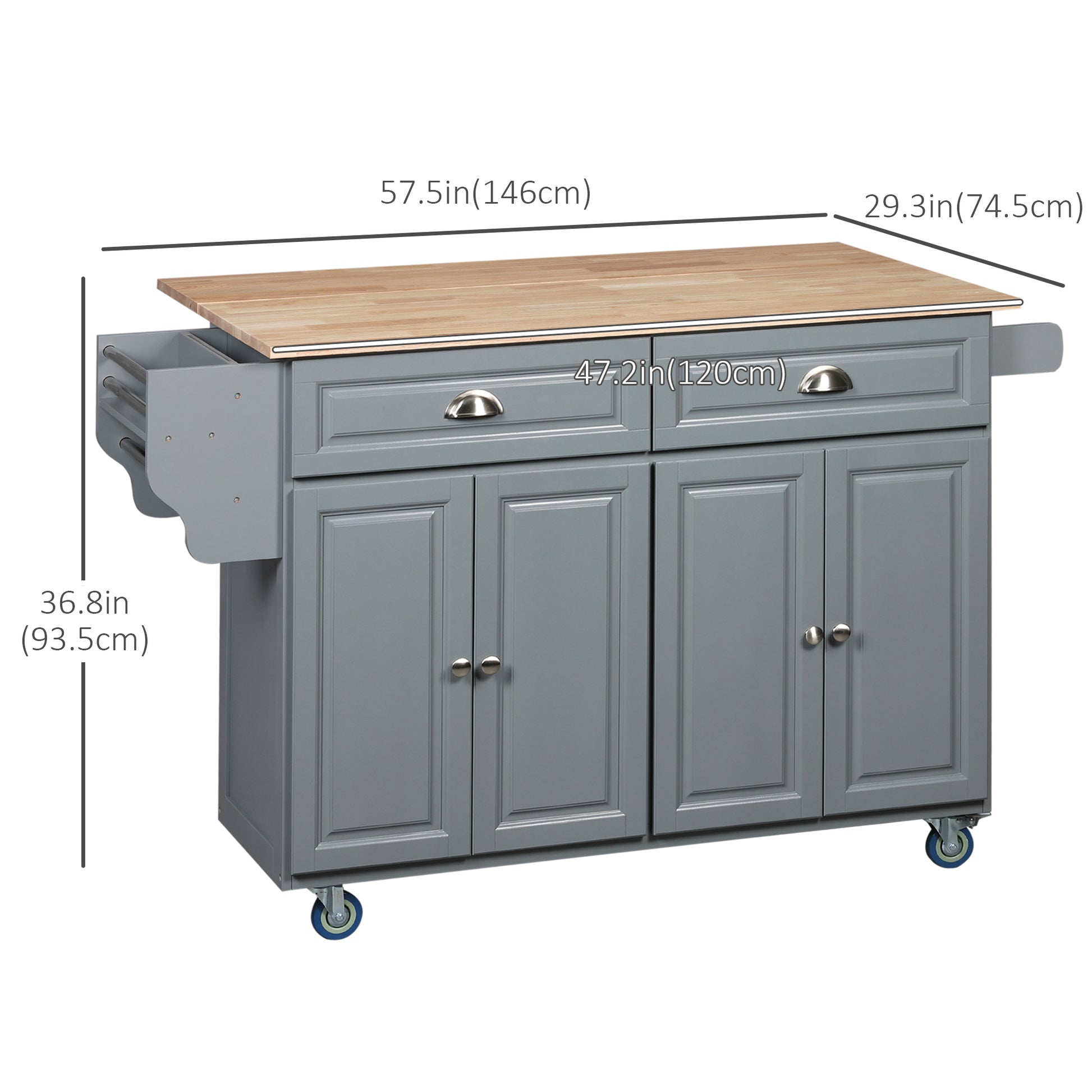 Rolling Kitchen Island with Drop Leaf Storage - Grey-DECOROLALA