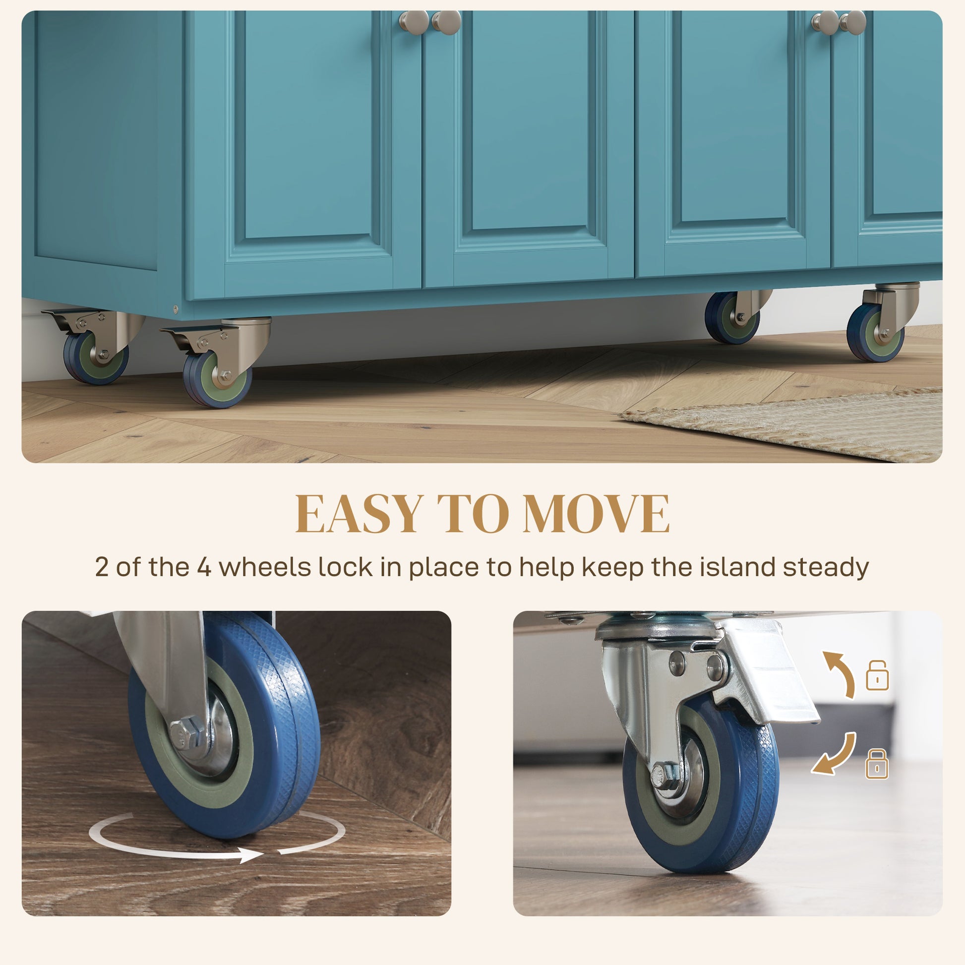 Rolling Kitchen Island with Drop Leaf Storage - Light Blue-DECOROLALA