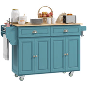 Rolling Kitchen Island with Drop Leaf Storage - Light Blue-DECOROLALA