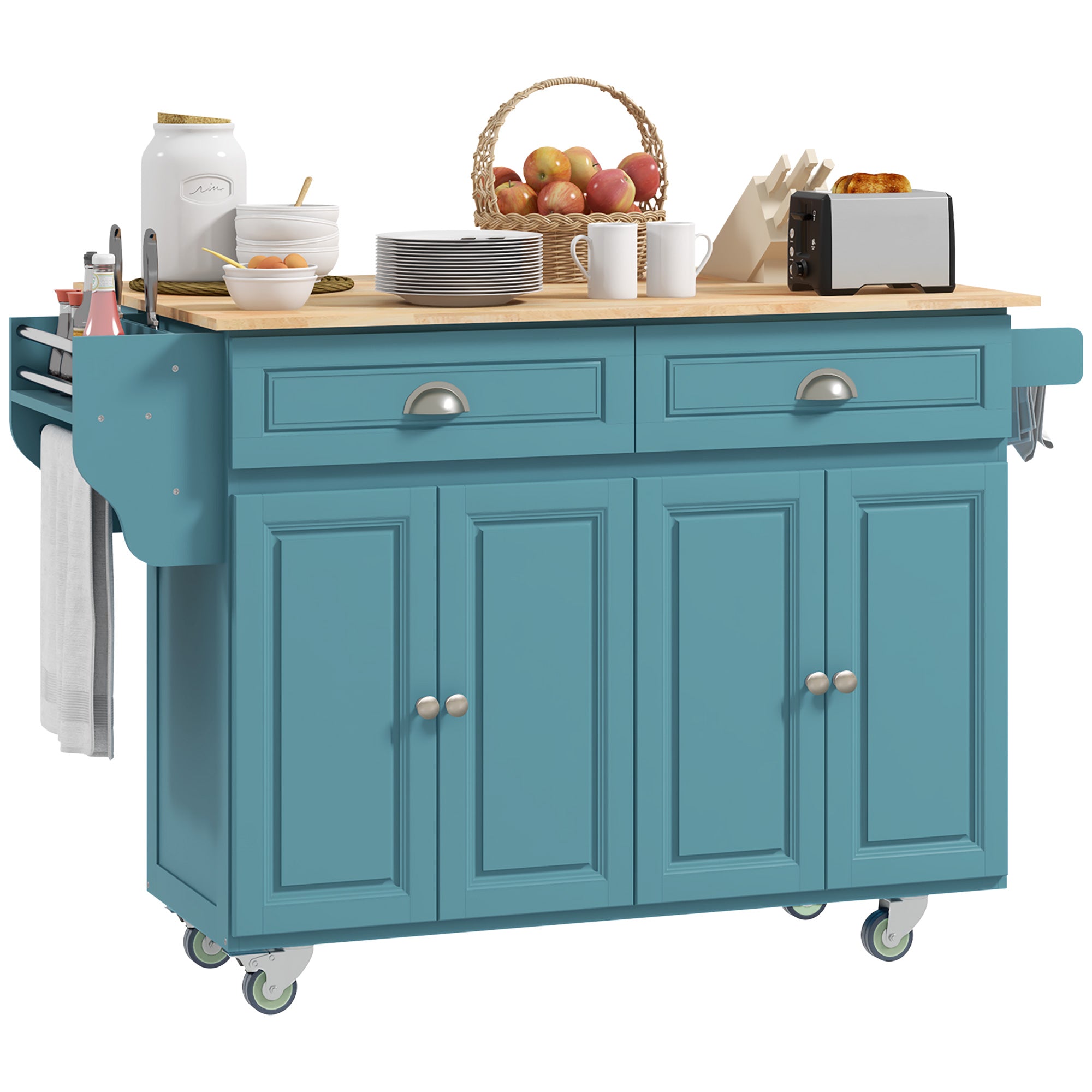 Rolling Kitchen Island with Drop Leaf Storage - Light Blue-DECOROLALA
