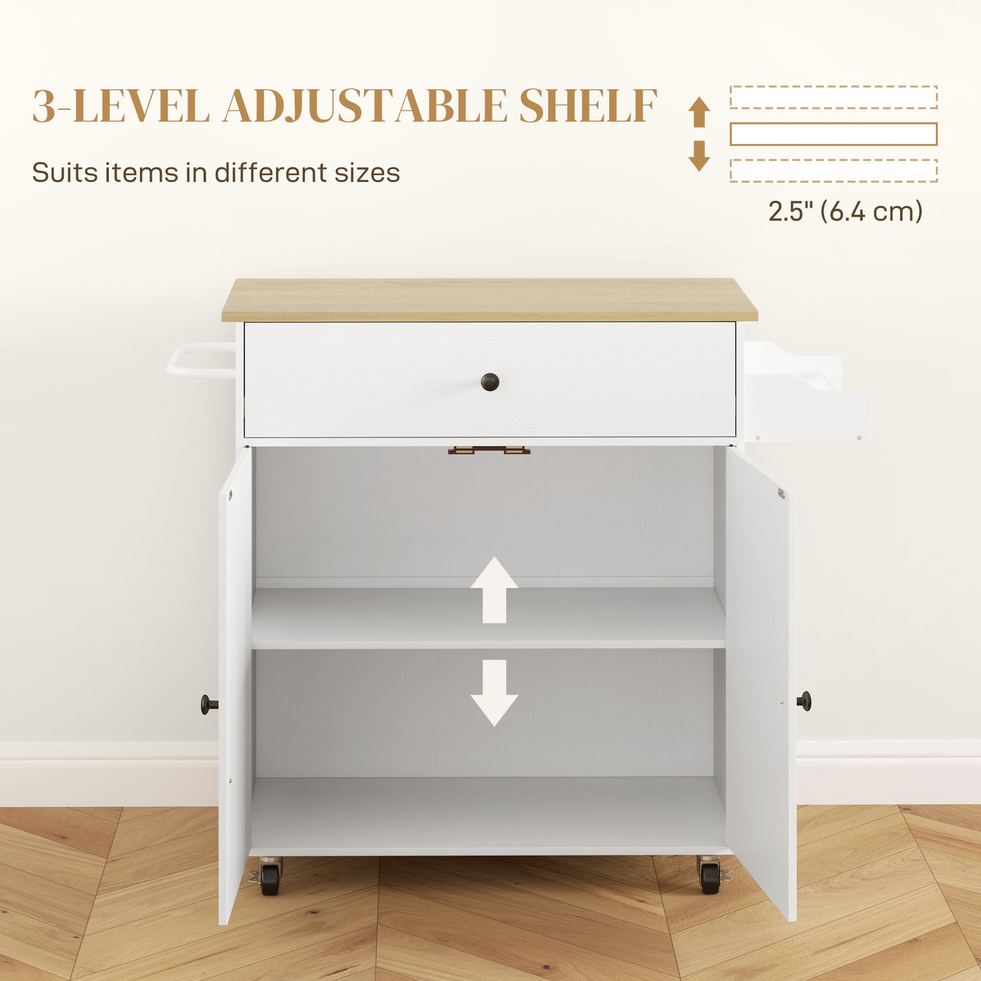 Rolling Kitchen Island with Drop Leaf - White/Oak-DECOROLALA