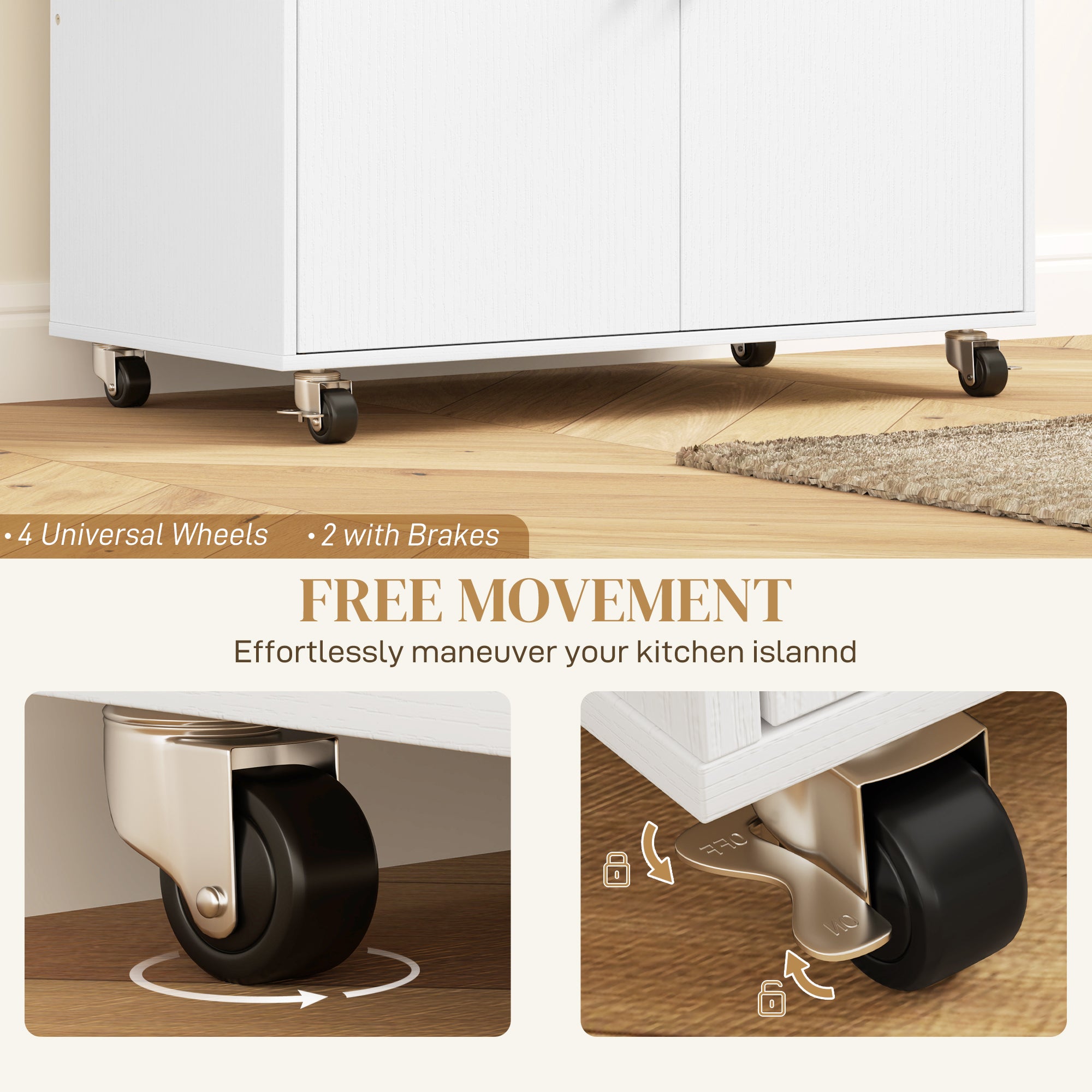 Rolling Kitchen Island with Drop Leaf - White/Oak-DECOROLALA