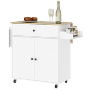 Rolling Kitchen Island with Drop Leaf - White/Oak-DECOROLALA