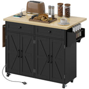 Rolling Kitchen Island with Power Outlet & Drop Leaf - Black-DECOROLALA