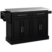 Rolling Kitchen Island with Stainless Steel Top - Black-DECOROLALA