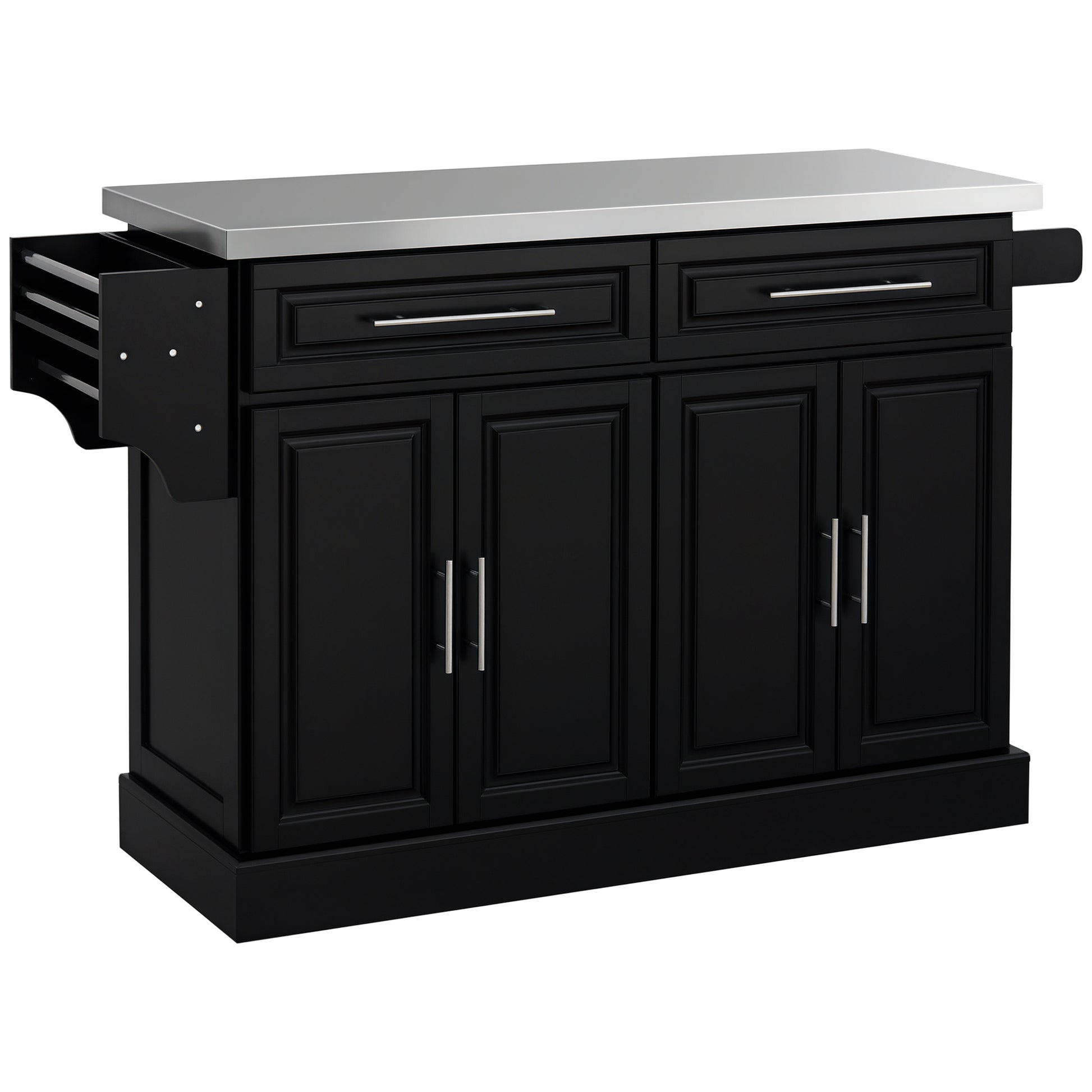 Rolling Kitchen Island with Stainless Steel Top - Black-DECOROLALA