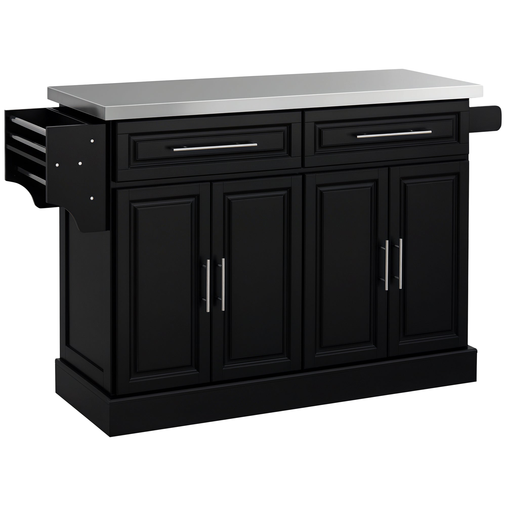 Rolling Kitchen Island with Stainless Steel Top - Black-DECOROLALA