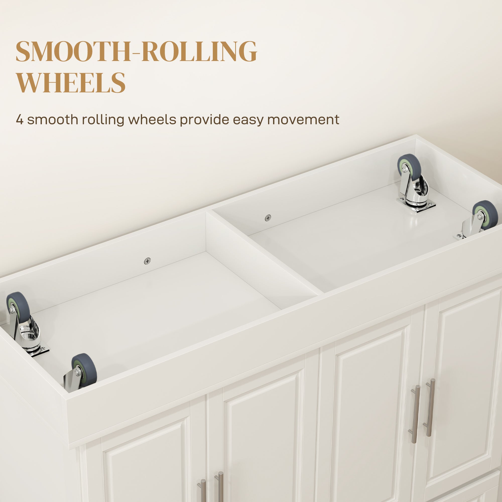 Rolling Kitchen Island with Stainless Steel Top - Cream White-DECOROLALA