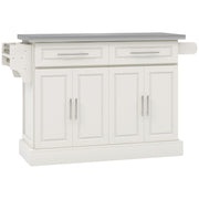 Rolling Kitchen Island with Stainless Steel Top - Cream White-DECOROLALA
