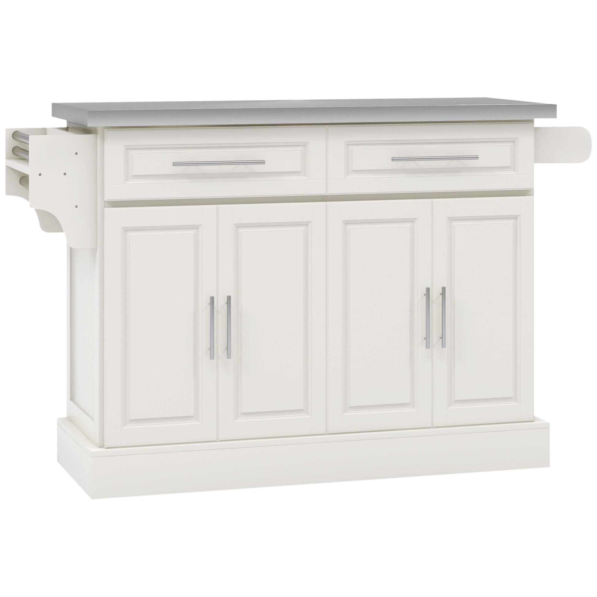 Rolling Kitchen Island with Stainless Steel Top - Cream White-DECOROLALA
