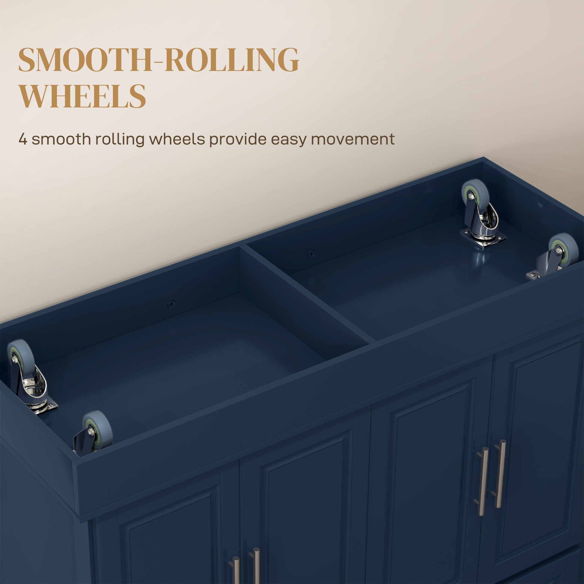 Rolling Kitchen Island with Stainless Steel Top - Navy Blue-DECOROLALA