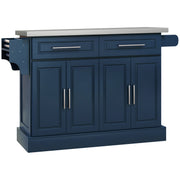 Rolling Kitchen Island with Stainless Steel Top - Navy Blue-DECOROLALA