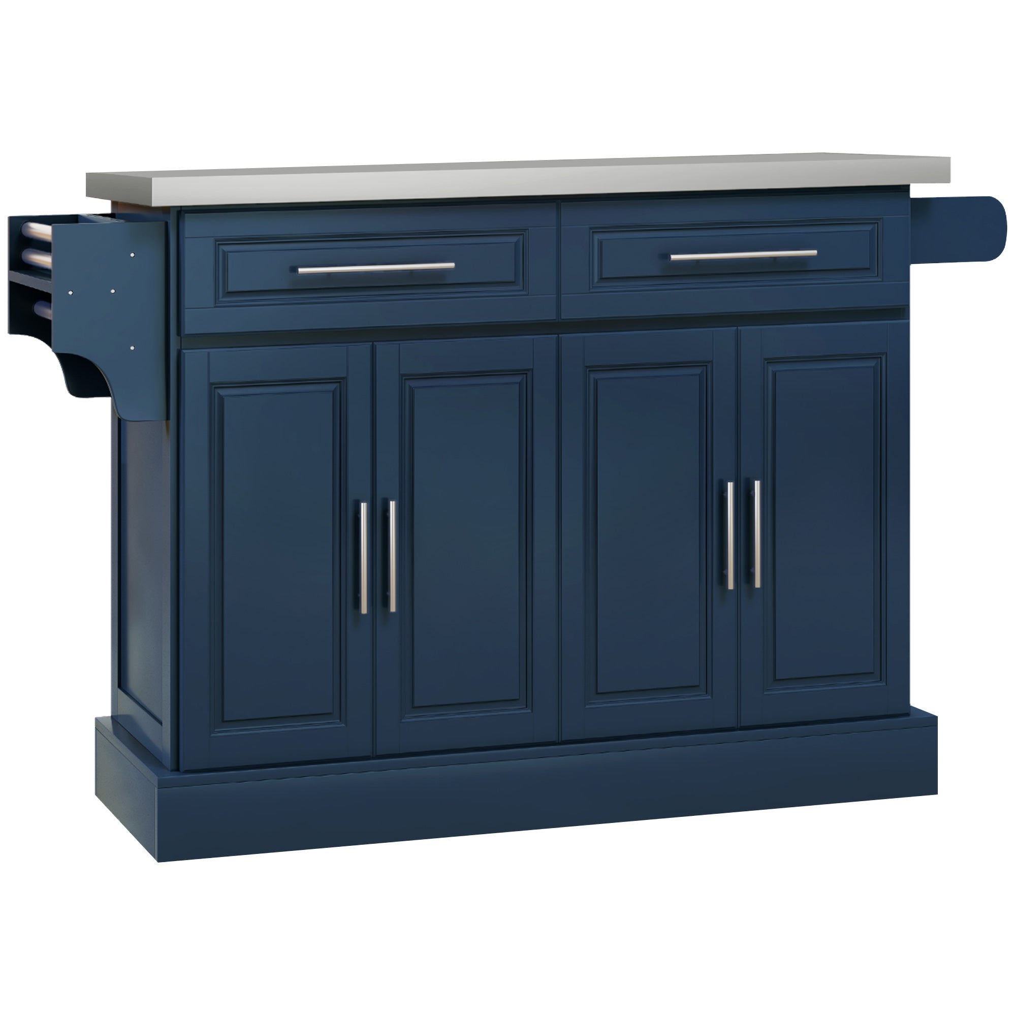 Rolling Kitchen Island with Stainless Steel Top - Navy Blue-DECOROLALA