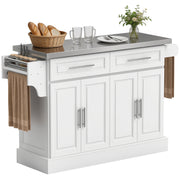 Rolling Kitchen Island with Stainless Steel Top - White-DECOROLALA