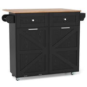 Rolling Kitchen Island with Trash Can Cabinet and Rubber Universal Wheels-Black-Kitchen Islands & Carts-DECOROLALA