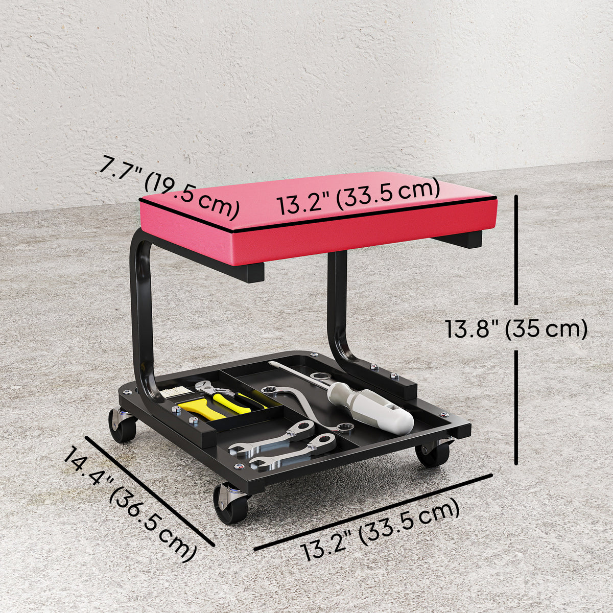 Rolling Mechanic Stool - 300 lbs Capacity Garage Seat Red-Home Improvement > Tools > Automotive-DECOROLALA