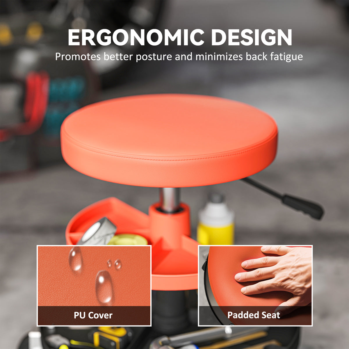 Rolling Mechanic Stool - 300 lbs Capacity Orange-Home Improvement > Tools > Automotive-DECOROLALA