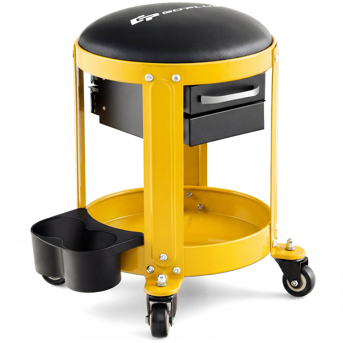 Rolling Mechanic Stool with Removable Padded Seat and Drawers-Yellow-Garages-DECOROLALA