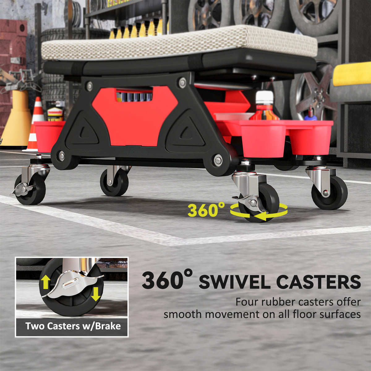 Rolling Mechanic Stool with Tool Trays & Drawer - Grey-Home Improvement > Tools-DECOROLALA