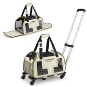 Rolling Pet Carrier with Wheels & Telescopic Handle and Mesh Windows for Pets-Green-Dog Supplies-DECOROLALA