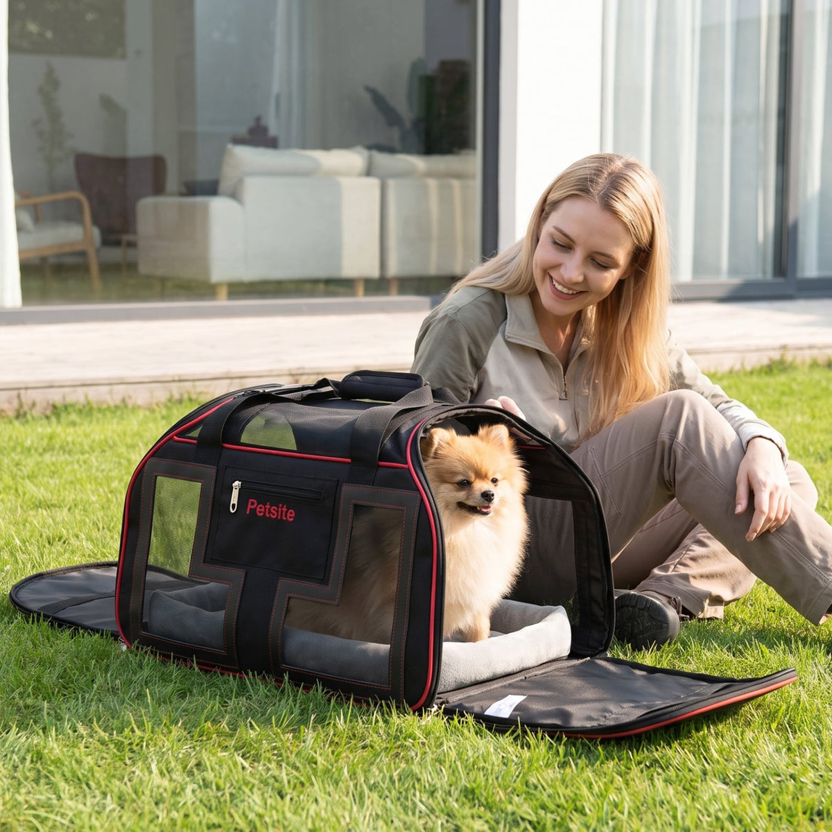 Rolling Pet Carrier with Wheels & Telescopic Handle and Mesh Windows for Pets-Red-Dog Supplies-DECOROLALA